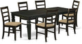 East West Furniture LGPF7-BLK-C 7 Piece Kitchen Table Set Consist of a Rectangle Dining Table with Butterfly Leaf and 6 Linen Fabric Upholstered Dining Chairs, 42x84 Inch, Black