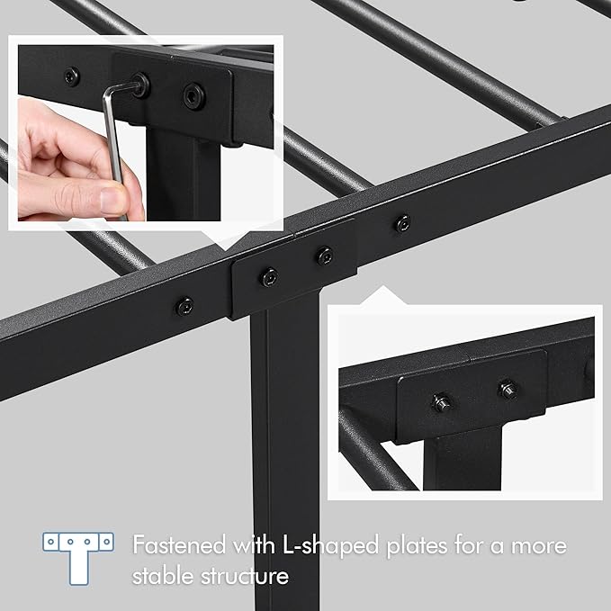 Yaheetech Metal Queen Platform Bed Frames Mattress Foundation with Storage/Curved Design Headboard/NO Box Spring Needed/Heavy-Duty Support/Easy Assembly, Queen, Black