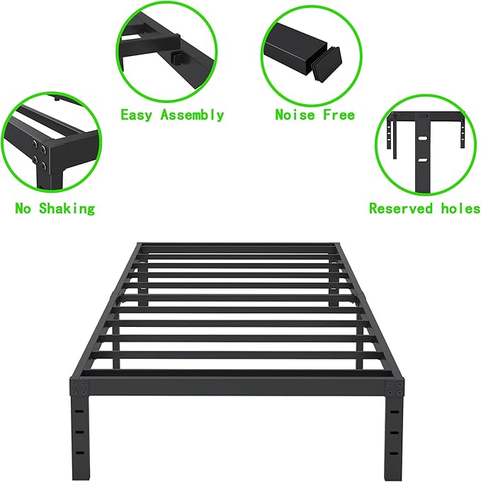 12 Inch Twin XL Size Bed Frames, Heavy Duty Metal Bed Frame Twin XL, No Box Spring Needed, Easy Assembly, Noise-Free, Black