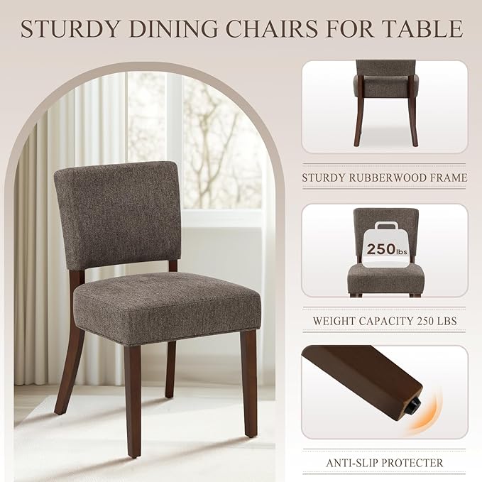 COLAMY Mid Century Modern Dining Chairs Set of 2, Upholstered Kitchen Chairs with Back, Farmhouse Fabric Side Dining Room Chairs with Wood Legs for Dining Room Kitchen Restaurant, Brown
