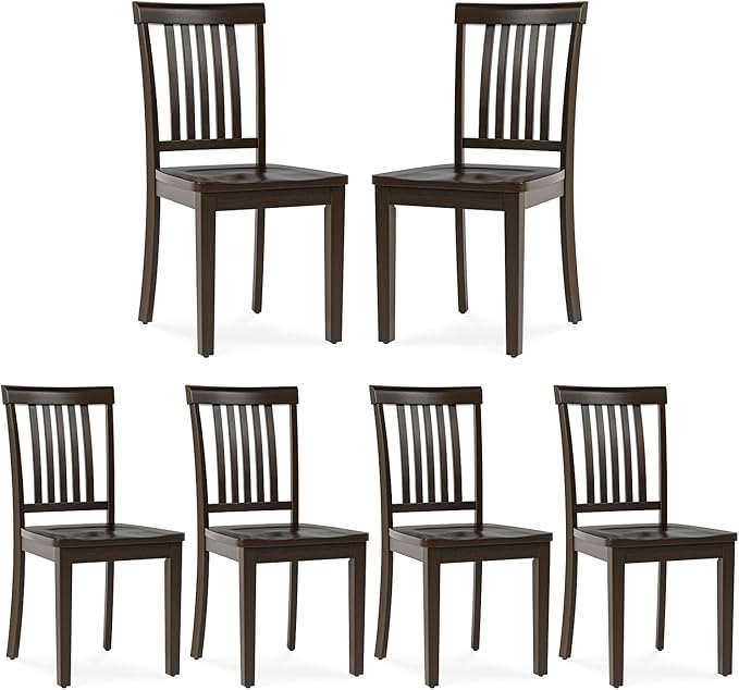 COLAMY Wooden Dining Chairs Set of 6, Solid Rubberwood Kitchen & Dining Room Chairs,Windsor Style Seating, Rustic Dining Table Chairs, Non-Slip Foot Pads, Farmhouse & Traditional Seating,Dark Brown