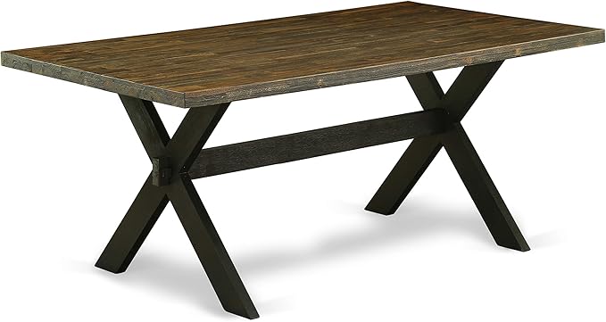 East West Furniture X677EL635-7 7 Piece Dining Table Set Consist of a Rectangle Kitchen Table with X-Legs and 6 Doeskin Linen Fabric Parson Dining Room Chairs, 40x72 Inch, Multi-Color