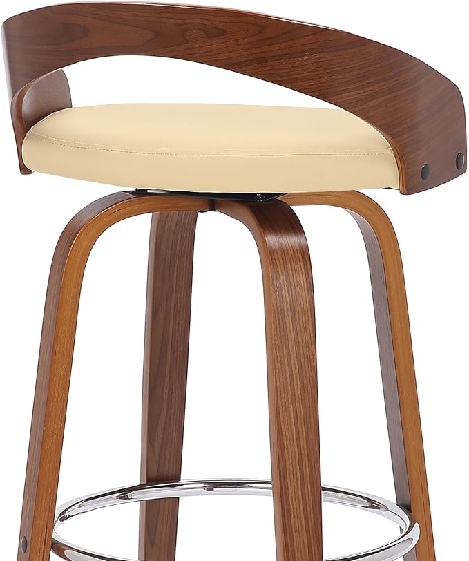 Armen Living Sonia 26" Counter Height Swivel Cream Faux Leather and Walnut Wood Bar Stool - Set of 3