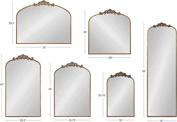 Kate and Laurel Arendahl Ornate Traditional Arched Mirror; 36 x 29; White; Decorative Baroque Style Arched Wall Mirror with Wide Frame and Ornamental Crown