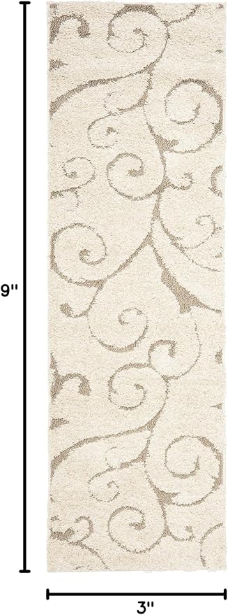 SAFAVIEH Florida Shag Collection Runner Rug - 2'3" x 9', Cream & Beige, Scroll Design, Non-Shedding & Easy Care, 1.2-inch Thick Ideal for High Traffic Areas in Living Room, Bedroom (SG455-1113)