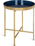 Kate and Laurel Celia Metal Foldable Round Accent Table, 18.25" x 18.25" x 22", Navy Surface and Gold Frame, Modern Minimalist Design and Detachable Magnetic Tabletop