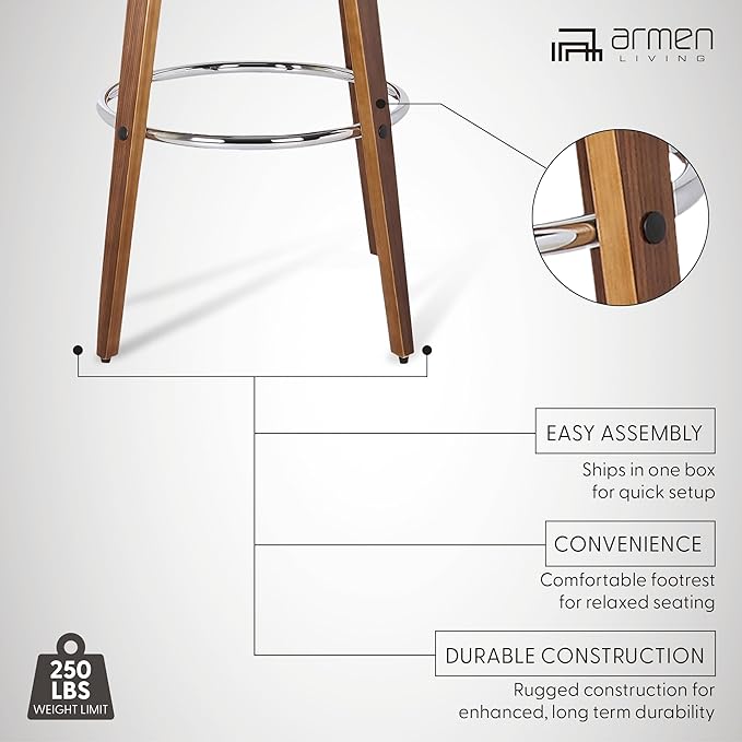Armen Living Sonia 26" Counter Height Swivel Cream Faux Leather and Walnut Wood Bar Stool - Set of 4