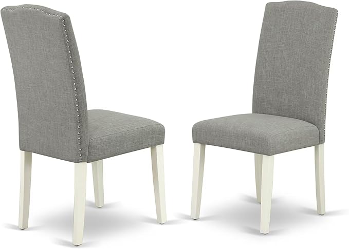 East West Furniture ANEN5-LWH-06 5 Piece Dining Room Furniture Set Includes a Round Kitchen Table with Pedestal and 4 Dark Shitake Linen Fabric Parsons Dining Chairs, 36x36 Inch, Linen White