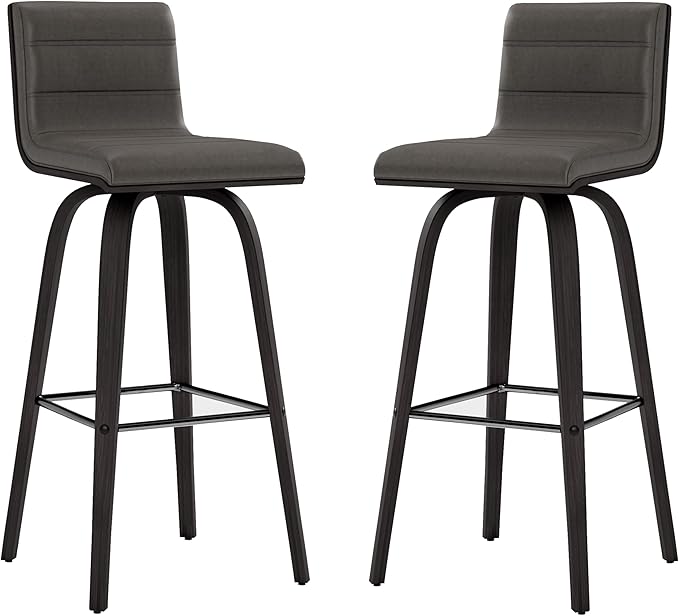 Armen Living size color options Vienna 30" Bar Height Barstool Brushed Wood Finish Faux Leather, Grey/Black