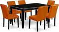 East West Furniture DUAB7-BLK-61 7 Piece Kitchen Table & Chairs Set Consist of a Rectangle Dining Table and 6 Baked Bean Faux Leather Parson Dining Room Chairs, 36x60 Inch, Black
