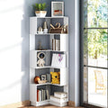 Corner Bookshelf, 68.9" Tall Wooden Corner Bookcase 5 Tiers L-Shaped Storage Freestanding Display Rack Large Open Bookshelf with Fixture for Living Room Bedroom Study Office (White)