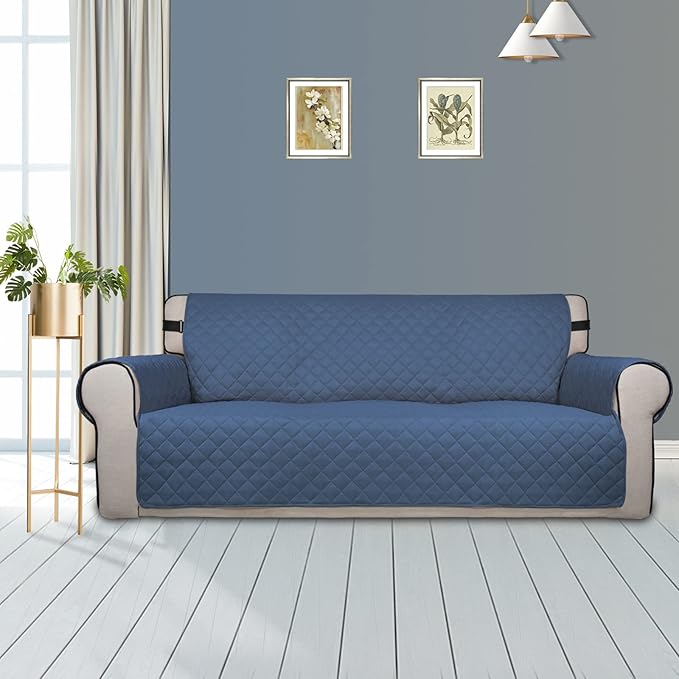 PureFit Reversible Sofa Couch Cover Water Resistant Couch Covers for 3 Cushion, Washable Furniture Cover with Non-Slip Foam and Adjustable Strap for Dogs, Pets (Oversized Sofa, Dark Blue/Light Blue)