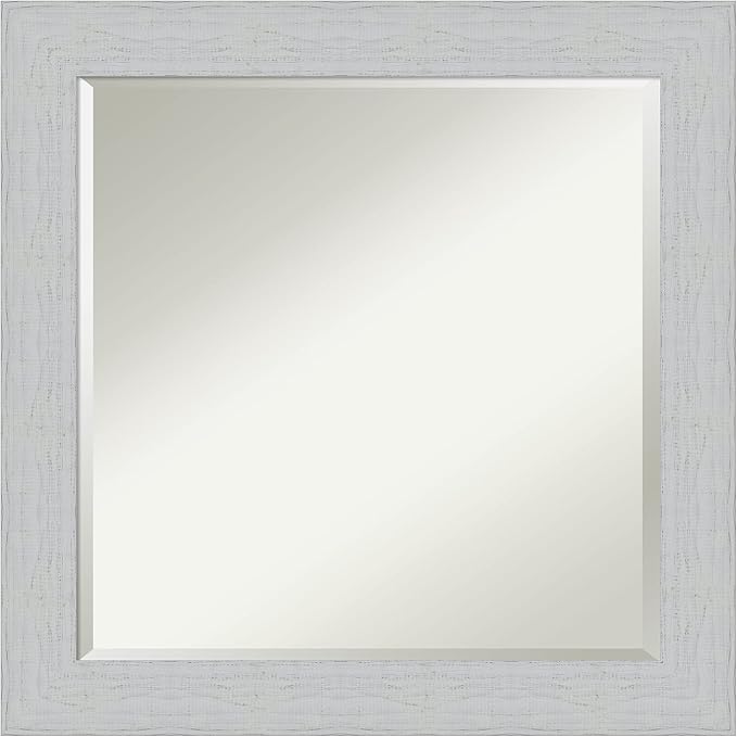 Amanti Art White Bathroom Mirror for Over Sink, 24x24 Shiplap White Square Vanity Mirror, Medium Coastal Wood Frame, Hangs Horizonally and Vertically, Bathroom Wall Decor, Beveled Edge from WI, USA