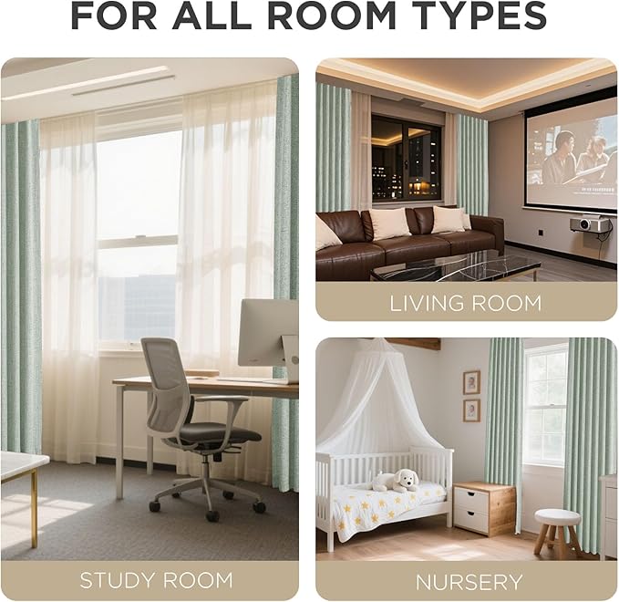 Joydeco 100% Blackout Curtains for Bedroom - Natural Linen Curtains 70" W x 108" L Long, Thermal Insulated 1 Panels Sage Green Light Blocking Drapes, Rod Pocket & Back Tabs for Living Room