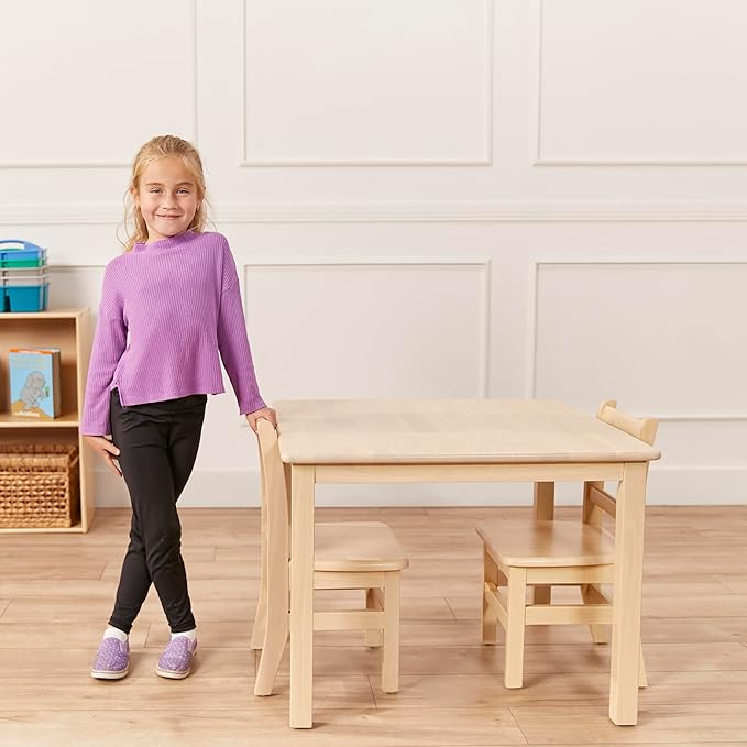 ECR4Kids 30in x 30in Square Hardwood Table and Chair Set, 12in Seat Height, Kids Furniture, Antique White