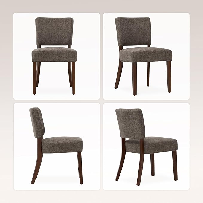 COLAMY Mid Century Modern Dining Chairs Set of 2, Upholstered Kitchen Chairs with Back, Farmhouse Fabric Side Dining Room Chairs with Wood Legs for Dining Room Kitchen Restaurant, Brown