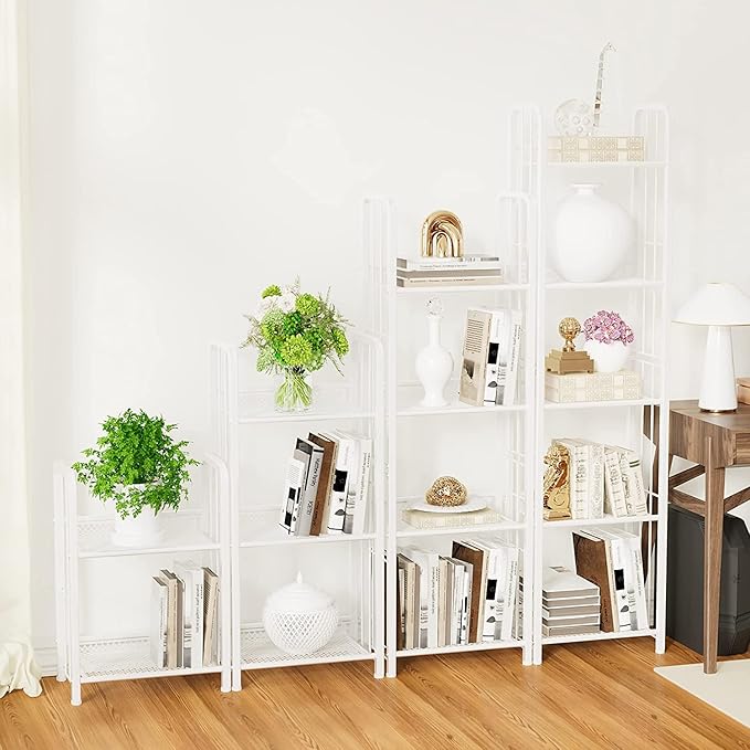 Bookshelf Storage Shelf Small Bookcase Freestanding Storage Stand for Living Room, Bedroom, Kitchen Rust Resistance, Easy Assembly Free Combination Multi-Functional Organizer (3 Tiers, White)