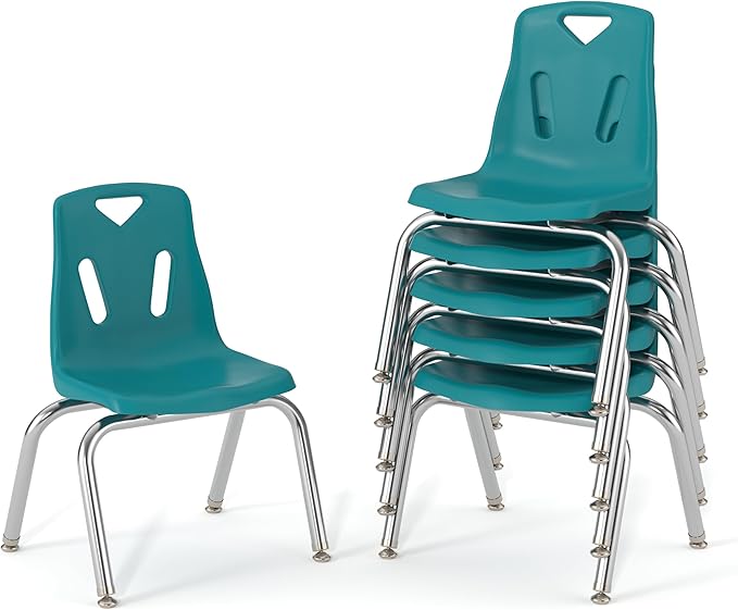 Berries Jonti-Craft 8142JC6005 Stacking Chairs with Chrome-Plated Legs, 12" Height, Teal, Pack of 6