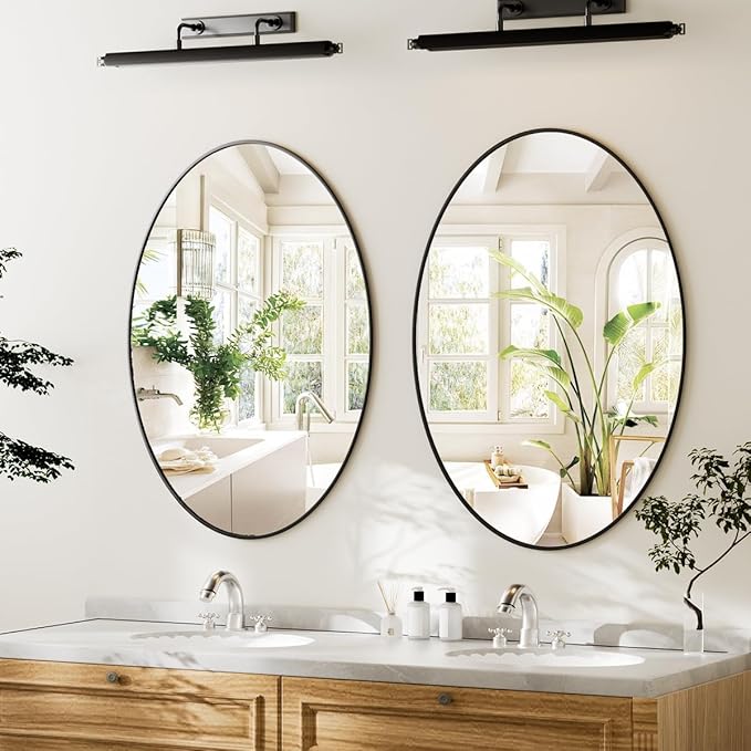 Koonmi Black Oval Bathroom Mirror, 24"x32" Bathroom Vanity Mirror, Oval Mirror for Bedroom Living Room Entryway, Hangs Horizontal or Vertical