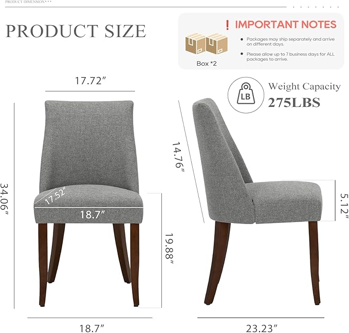COLAMY Upholstered Dining Chairs Set of 4, Mid Century Modern Kitchen Chairs with Back, Farmhouse Fabric Side Dining Room Chairs with Wood Legs for Dining Room Restaurant, Light Grey