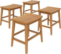 Plank+Beam Smythe Dining Stool, 18",Set of 4, Sturdy Wood Modern Kitchen Stool, Saddle Seat Backless Chair, Metal Footrest, Pecan
