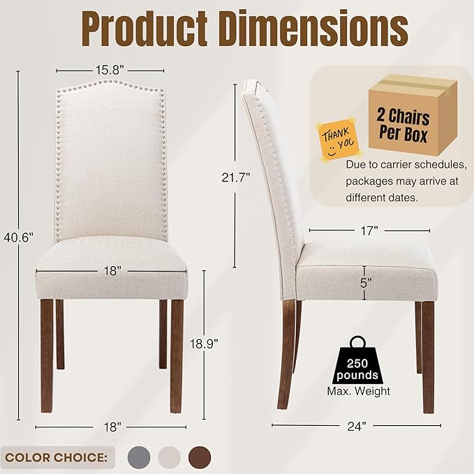 Stylish Upholstered Parsons Dining Chair with Nailhead Trim and Sturdy Solid Wood Legs