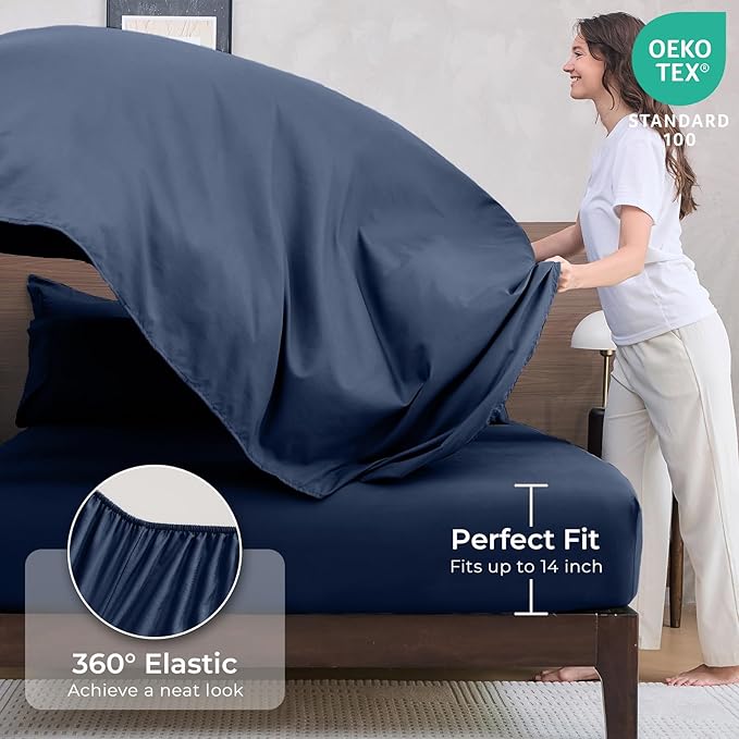 HEVUMYI Navy Blue Queen Comforter Set - 7-Piece All Season Bed in a Bag Queen, Ultra Soft Bedding Set with Comforter, Flat Sheet, Fitted Sheet, Pillowcases, Pillow Shams, Navy Blue