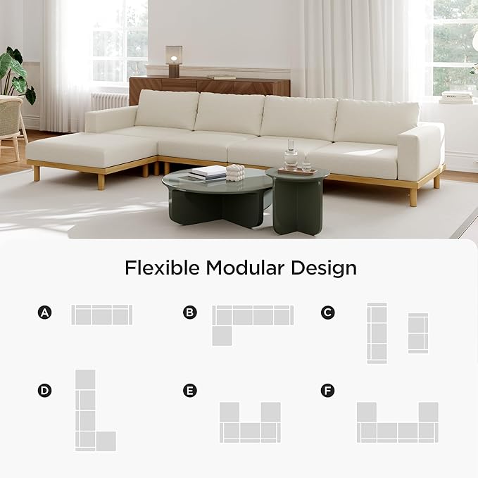 Acanva Minimalist Modular Sectional Sofa for Living Room, Wide & Deep Seat Convertible Furniture Set with Metal Frame and Movable Covers, Loveseat, Off White