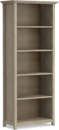 SIMPLIHOME Amherst Bookcase - 70 inch Tall 5-Shelf Solid Wood Bookshelf in Distressed Grey, Transitional Storage for Living Room, Study Room or Office with Adjustable Shelves and Tapered Legs