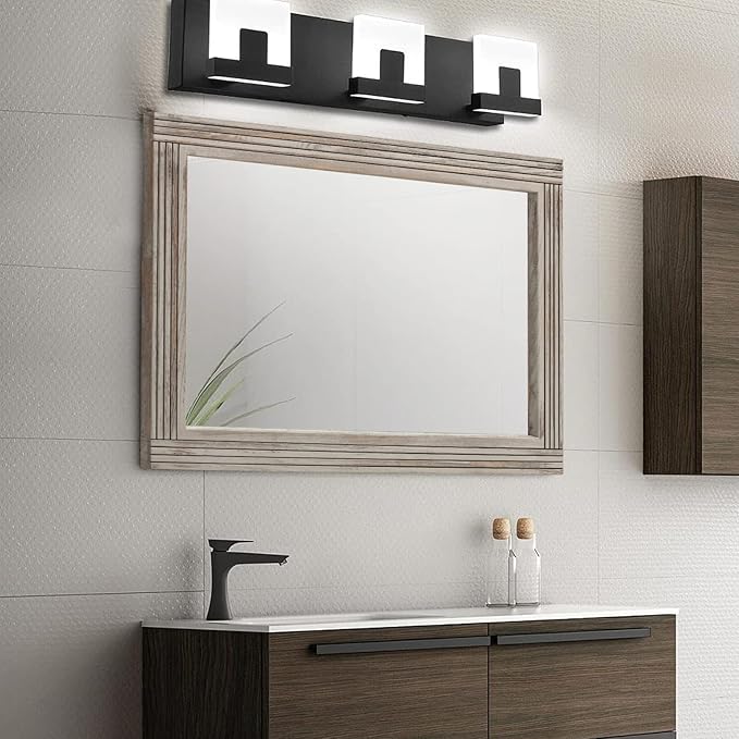 YOSHOOT Hand-Made Wooden Spliced Wall Mirror for Bathroom, Rustic Farmhouse Vanity Mirror, Décor Wall Art, Solid Wood Frame, Vertical or Horizontal Hanging