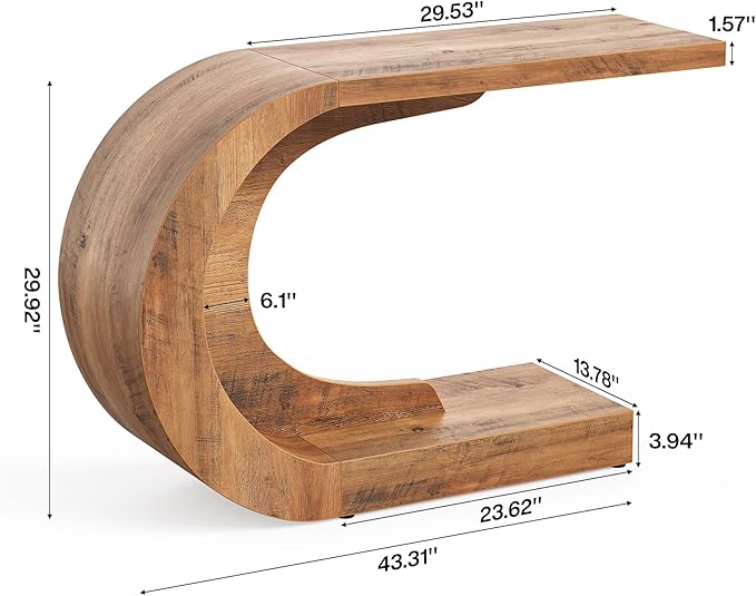 LITTLE TREE 43.3 Inches Farmhouse Console Table, 2-Tier C-Shaped Sofa Table Behind The Couch, Wooden Entryway Table Narrow Hallway Foyer Table for Living Room, Entrance, Brown
