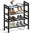 Haddockway Bamboo Shoe Rack for Closet, Free Standing Shoe Organizer with Smooth Round Rods & Convenient Handles, Stackable Shoe Storage Shelf for Entryway, Hallway(Black, 4-Tier(Small))