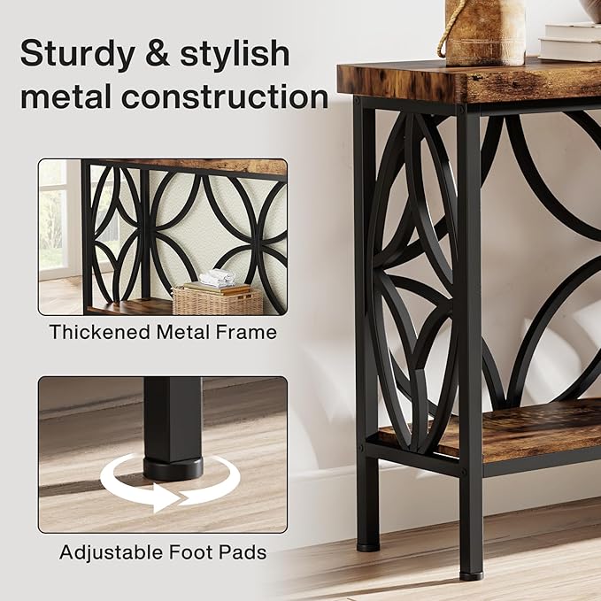 LITTLE TREE Sofa Table, 70.9 Inch Industrial Behind Couch Table with Storage Shelves, Narrow Long Console Table for Entryway, Living Room, Foyer, Hallway, Office