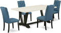 East West Furniture V627EL121-5 5 Piece Kitchen Table Set for 4 Includes a Rectangle Dining Room Table with V-Legs and 4 Blue Linen Fabric Upholstered Chairs, 40x72 Inch, Multi-Color