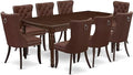 East West Furniture DODA9-MAH-26 9 Piece Dinette Set Includes a Rectangle Dining Table with Butterfly Leaf and 8 Polyester Fabric Parson Kitchen Chairs, 42x78 Inch, Mahogany
