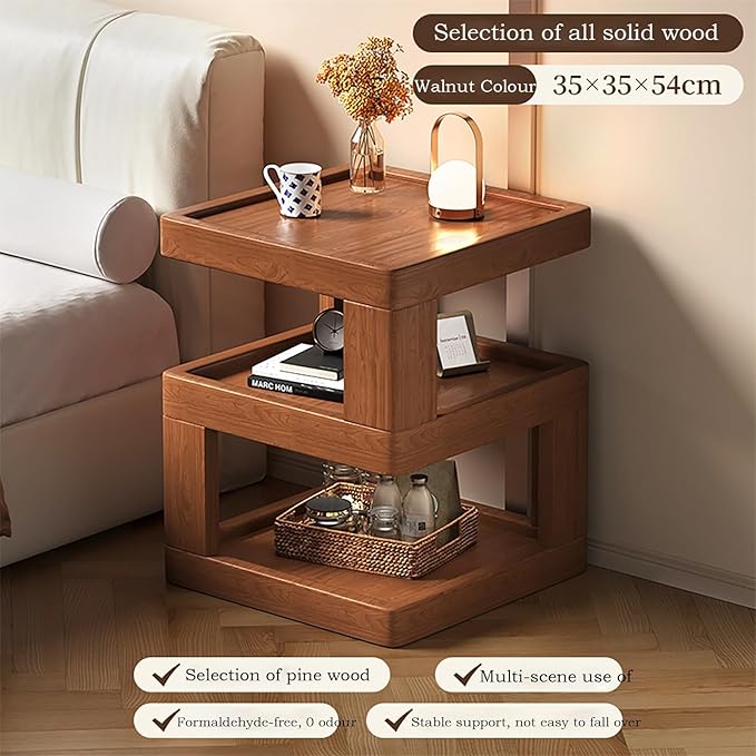 Solid Wood Nightstand,End Tables Bedroom Small Shelf Modern Nightstand Wood Side Table (GLASS-21.3 * 15.8 * 15.8)
