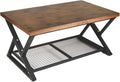 EASYSOUL Coffee Table with Storage Shelf, Solid Wood Top with Black Metal X-Frame, 39.37" D x 23.62" W x 18.11" H, Mid Century Modern Center Coffee Tables for Living Room with 2 Tier (Brow, 39.37")
