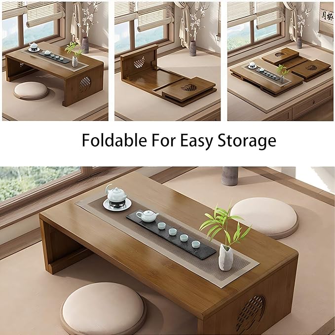 Japanese Table Folding Coffee Table Foldable Floor Table for Living Room,Dining Room,Tea,Tatami,Home Decoration (47.24 * 19.68 * 12.2 INCH)