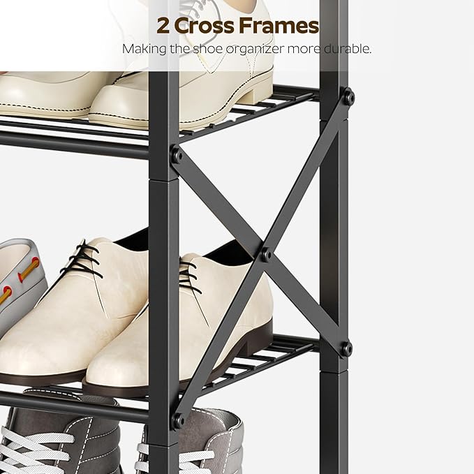 5-Tier Shoe Rack, Shoe Storage for Entryway and Closet, Free Standing Shoe Organizer with Metal Mesh Shelves, 16-20 Pairs of Shoes, Rustic Brown and Black SS05BR