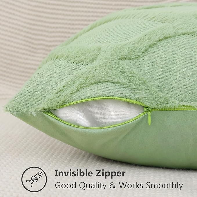 decorUhome Throw Pillow Covers 24x24 Inch Set of 2, Soft Plush Faux Fur Wool Sage Green Couch Pillow Covers, Decorative Neutral Pillow Cases for Bed Sofa Living Room Home Decor