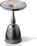 HOMES: Inside + Out Halric Modern 24" Tall Round End Table with Decorated Tabletop and Iron Metal Base, Accent Furniture, Elegant Pedestal Stand for Living Room, Home Office, Black with Faux Marble