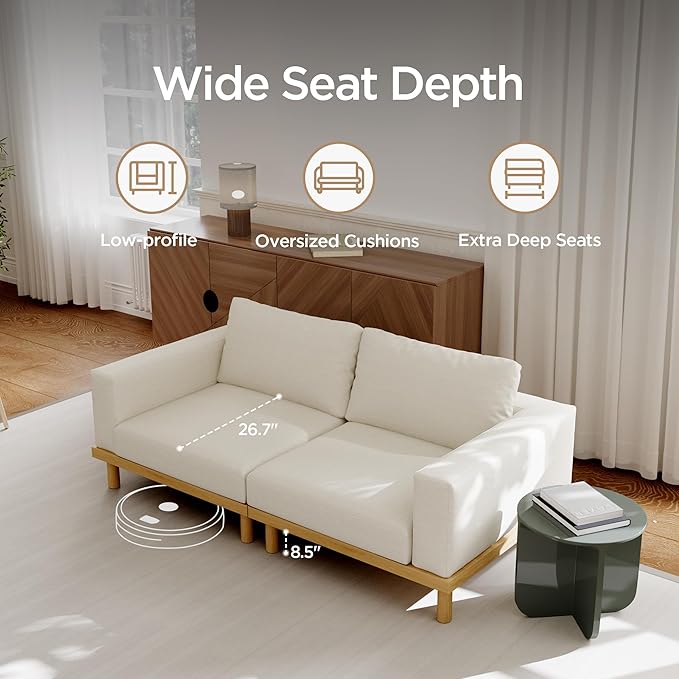 Acanva Minimalist Modular Sectional Sofa for Living Room, Wide & Deep Seat Convertible Furniture Set with Metal Frame and Movable Covers, Corner Chair, Off White