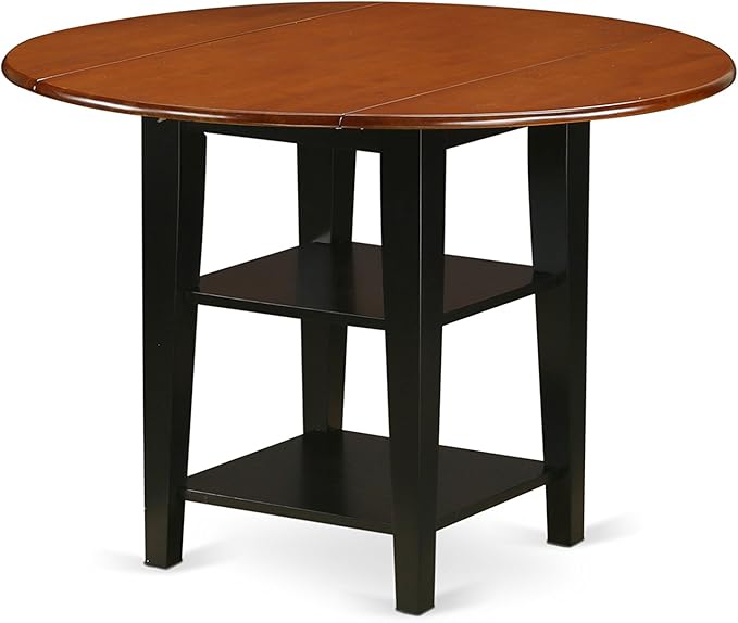 East West Furniture SUNI5-BCH-LC 5 Piece Dining Table Set for 4 Includes a Round Kitchen Table with Dropleaf & Shelves and 4 Faux Leather Kitchen Dining Chairs, 42x42 Inch, Black & Cherry