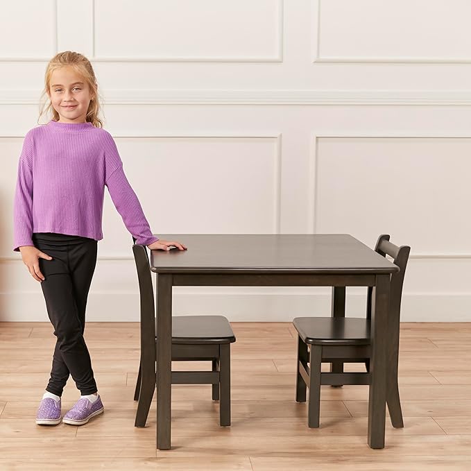ECR4Kids 30in x 30in Square Hardwood Table and Chair Set, 12in Seat Height, Kids Furniture, Grey Wash
