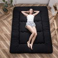 MAXYOYO Japanese Floor Mattress Futon Mattress, 4" Thicken Tatami Mat Sleeping Pad Foldable Roll Up Mat Boys Girls Dormitory Pad Kids Floor Lounger Pillow Bed, Black, King