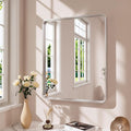 Brushed Nickel Bathroom Mirror 20x30 Inch, Brushed Silver Metal Frame Mirror Wall Mounted, Rounded Rectangle Bathroom Vanity Mirror, Tempered Glass, Anti-Rust, Horizontal/Vertical