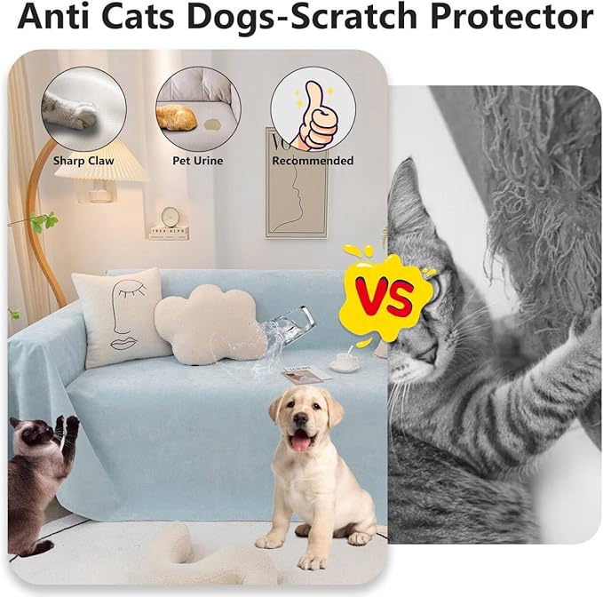 STACYPIK Waterproof Couch Cover Sky Blue Sectional Sofa Cover Cat Dog Anti Scratch Couch Cover Non-Slip Furniture Protector for 3 Cushion Couch Pet Couch Protector Cover Washable Pet Bed Mat-71X150IN