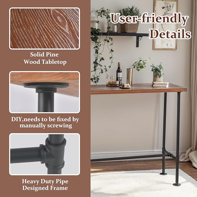 Rustic Dinner Table for Kitchen Dining Room 41.3inch Height Industrial Rectangle Bar Table Farmhouse Narrow Pub Table Vintage Display Stand in Hallway