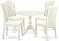 East West Furniture DMIP5-LWH-W 5 Piece Dining Room Furniture Set Includes a Round Kitchen Table with Dropleaf and 4 Dining Chairs, 42x42 Inch, Linen White
