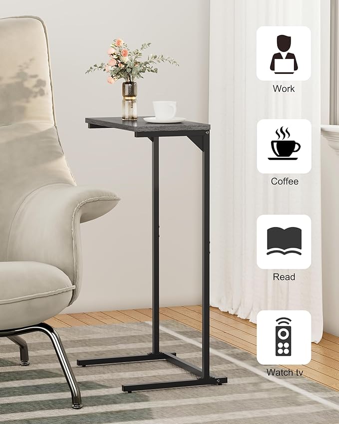 TUTOTAK C Shaped End Table, Small Side Table, 28.7 inch Tall Couch Table, Sofa Table, Living Room, Bed Room, Charcoal Grey TB01BY071